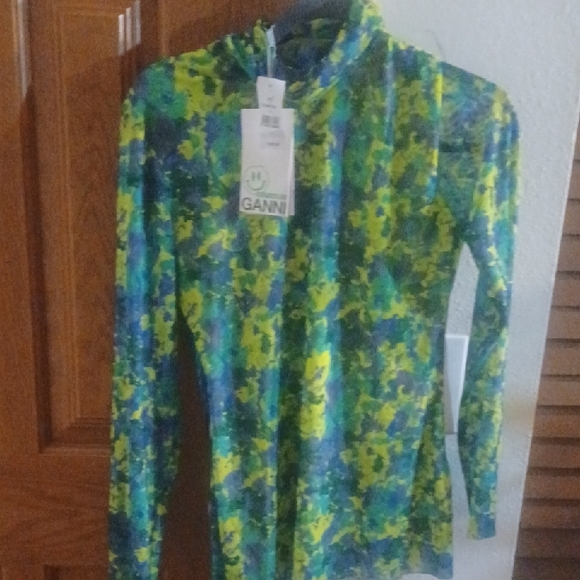 Ganni Tops - Ganni Blue and Green Patterned Long Sleeve Top